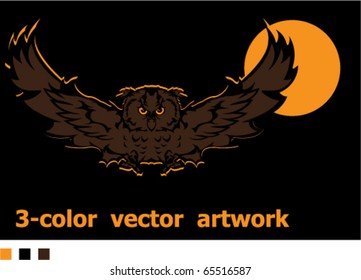 Flying Vector Owl Moon Background