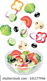 flying vegetables and salad isolated on white vector