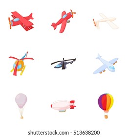 Flying vehicles icons set. Cartoon illustration of 9 flying vehicles vector icons for web
