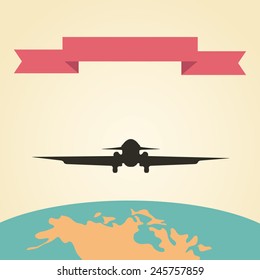Flying vintage plane with the banner, vacation illustration