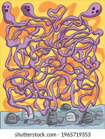 Flying violet ghost. Ghost maze for kids.