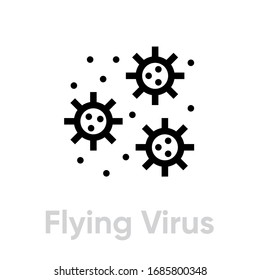 Flying Virus Spread icon. Editable line vector. Many microbial elements levitate in the air. Single pictogram.