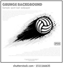 Flying volleyball witlh black grunge movement path and sample text isolated on white background