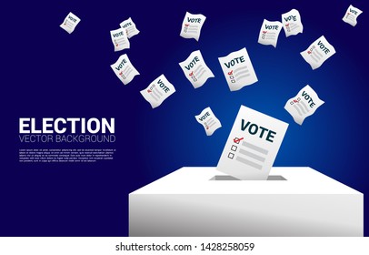 flying vote paper put in election box. concept for election vote theme background.