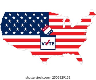 Flying vote paper put in election box with America flag in map. concept for USA election vote theme background.