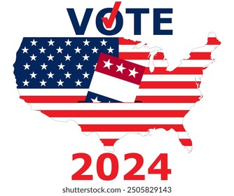 Flying vote paper put in election box with America flag in map. concept for USA election vote theme background.