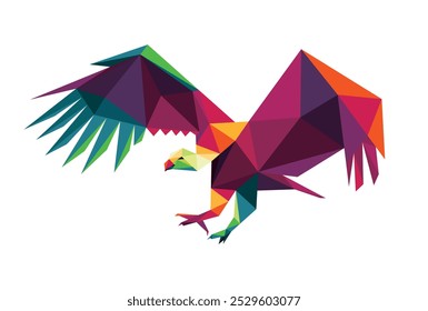 Buitre volador en Vector de ilustración poligonal colorido. El buitre capturará el momento de la presa en el Vector de baja poli. Flying Vulture Colorido Abstractas Logo