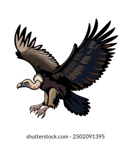 A flying vulture has broad, strong wings.Vector illustration isolated on white background.