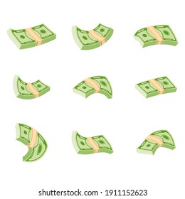 Flying wad of money. Flat vector cartoon money illustration. Objects isolated on a white background.