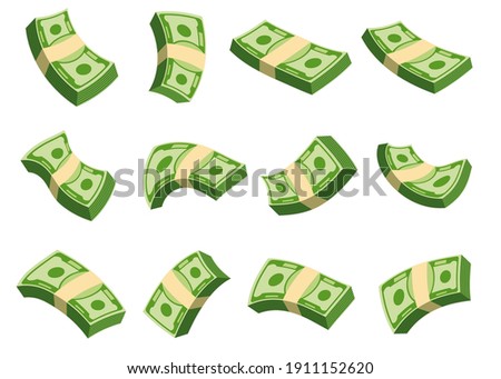 Flying wad of money. Flat vector cartoon money illustration. Objects isolated on a white background.
