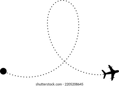 Flying Way Dotted Line. Plane Flight Trajectory