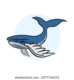 flying whale line art vector illustration