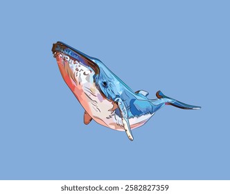 flying whale vector art blue editable scalable