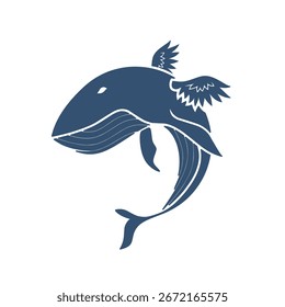 The flying whale vector, jumping with two wings on its back