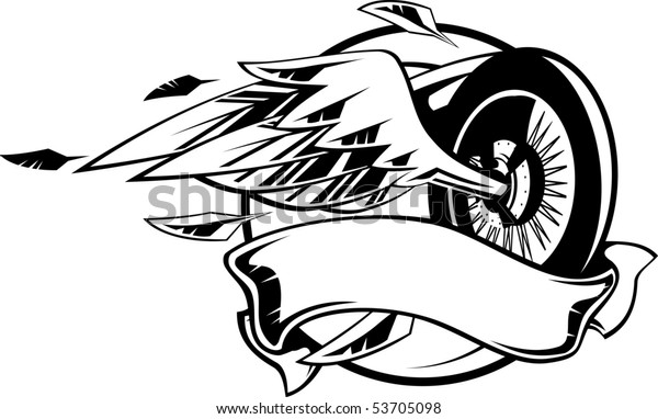 Flying Wheel Wings Ribbon Vector Illustration Stock Vector (royalty 