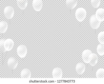 Flying white balloons on transparent background