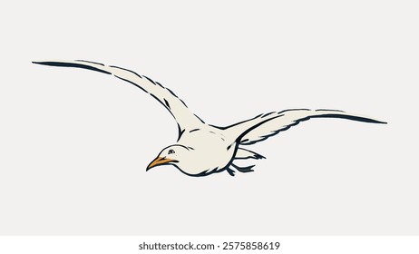 Flying white bird sticker. White flying bird animal wild life vector illustration. Vintage bird animal art drawing illustration, old painting art print. Vintage isolated vector.