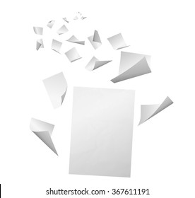 Flying White Blank Sheets Of Paper 