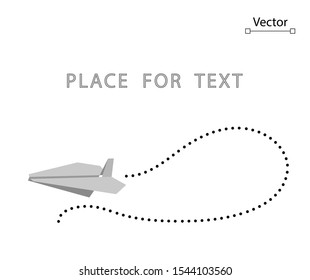 Flying white creative origami paper airplane. Vector conceptual illustration, Travel, Leisure, Business. Space for text.