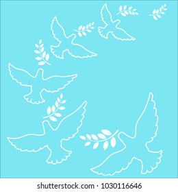A flying white dove with a twig. Vector illustration.