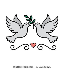 Flying White Doves Holding Olive Branch