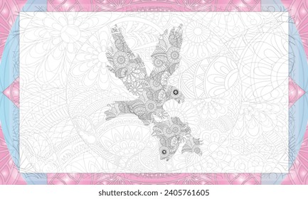 Flying white eagle with caught fish sketchy vector drawing isolated on white background