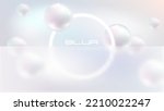 Flying white natural pearl sphere, blur on light pearly background with white glow ring frame. Vector abstract delicate background with frosted glass in glassmorphism style for science or beauty