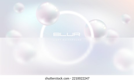 Esfera de perlas naturales blancas, borrosa sobre fondo de perlas claras con marco de anillo de resplandor blanco. Vector abstracto de fondo delicado con vidrio esmerilado al estilo del glasmorfismo para la ciencia o la belleza