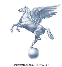 Volando Pegaso blanco sobre fondo blanco