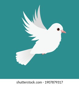 
Flying white pigeon illustration on a green background