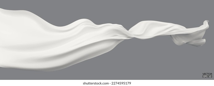 Flying white silk textile fabric flag background. Smooth elegant white Satin Isolated on Background for grand opening ceremony. White curtain. 3d vector illustration.