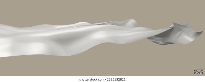 Flying white silk textile fabric flag background. Smooth elegant white Satin Isolated on Background for grand opening ceremony. White curtain. 3d vector illustration.