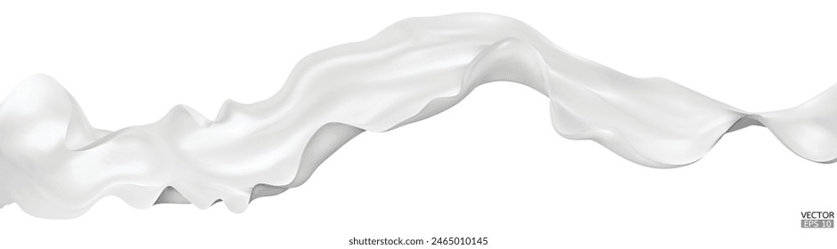 Flying white silk textile fabric flag background. Smooth elegant white Satin Isolated on white Background for grand opening ceremony. White curtain. 3d vector illustration