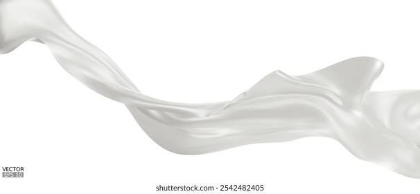 Fundo de bandeira de tecido de seda branca voadora. Acetinado branco elegante suave isolado no fundo branco para a grande cerimônia de abertura. Cortina branca. ilustração de vetor 3d