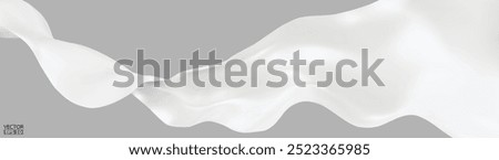 Flying white silk textile fabric flag background. Smooth elegant white Satin Isolated on grey Background for grand opening ceremony. White curtain. 3d vector illustration
