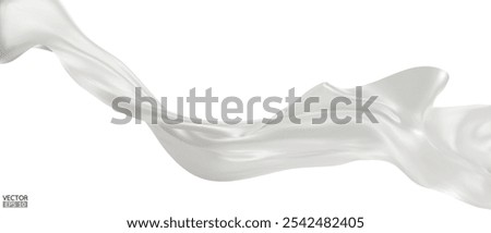 Flying white silk textile fabric flag background. Smooth elegant white Satin Isolated on white Background for grand opening ceremony. White curtain. 3d vector illustration