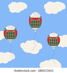 Flying white-red-white balloons wearing body armor. Belarus, august 2020. National flag, symbol of the republic wearing bulletproof vests in the sky. Domestic policy. Nonviolent methods of struggle.Fr