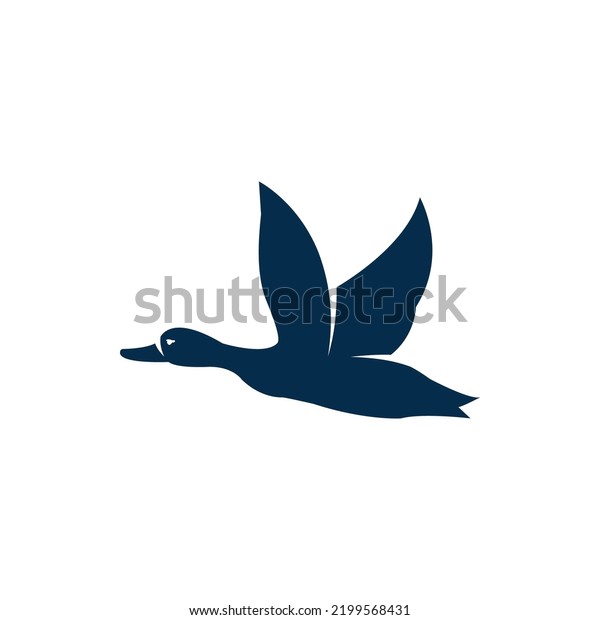 Flying wild duck isolated bird in flight silhouette.\
Vector geese in flight, poultry animal with bill and beak, goose\
migratory duck with pintail. Black wild goose tattoo design, one\
waterbird in fly