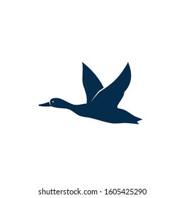 Flying wild duck isolated silhouette. Vector bird in flight, geese feathered animal