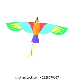 Flying wind kite. Cartoon vector illustration. Flying kite with tales, ribbons and ornaments. Toy, wind, festival concept