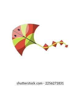 Flying wind kite with long tail vector illustration. Cartoon kite festival toy of fish shape isolated on white background. Kids toys concept