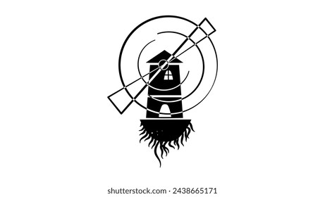 flying windmill, black isolated silhouette