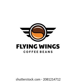 Flying wing combination with coffee bean in background white,vector logo design as you editable