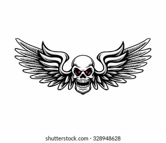 Human Skull Wings Tattoo Drawn Engraving Stock Illustration 1604871727