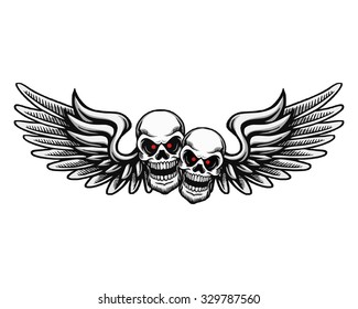 flying wing twin skull skeleton character image vector