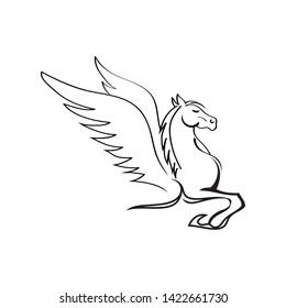 flying winged pegasus horse - black vector outline of greek mythology inspiration symbol