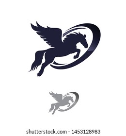 flying winged pegasus horse - black vector outline of greek mythology inspiration symbol