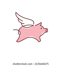 flying winged pig icon logo illustration. cute piglet with wings Illustration cartoon doodle mascot character. 