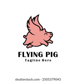 Flying winged pig icon logo illustration. cute piglet with wings logo Illustration	