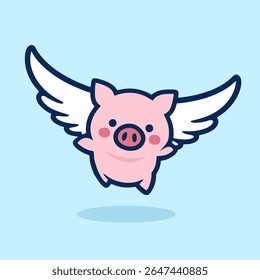 ícone de porco alado voador ilustração logotipo. leitão bonito com asas ilustração desenho animado personagem mascote. 